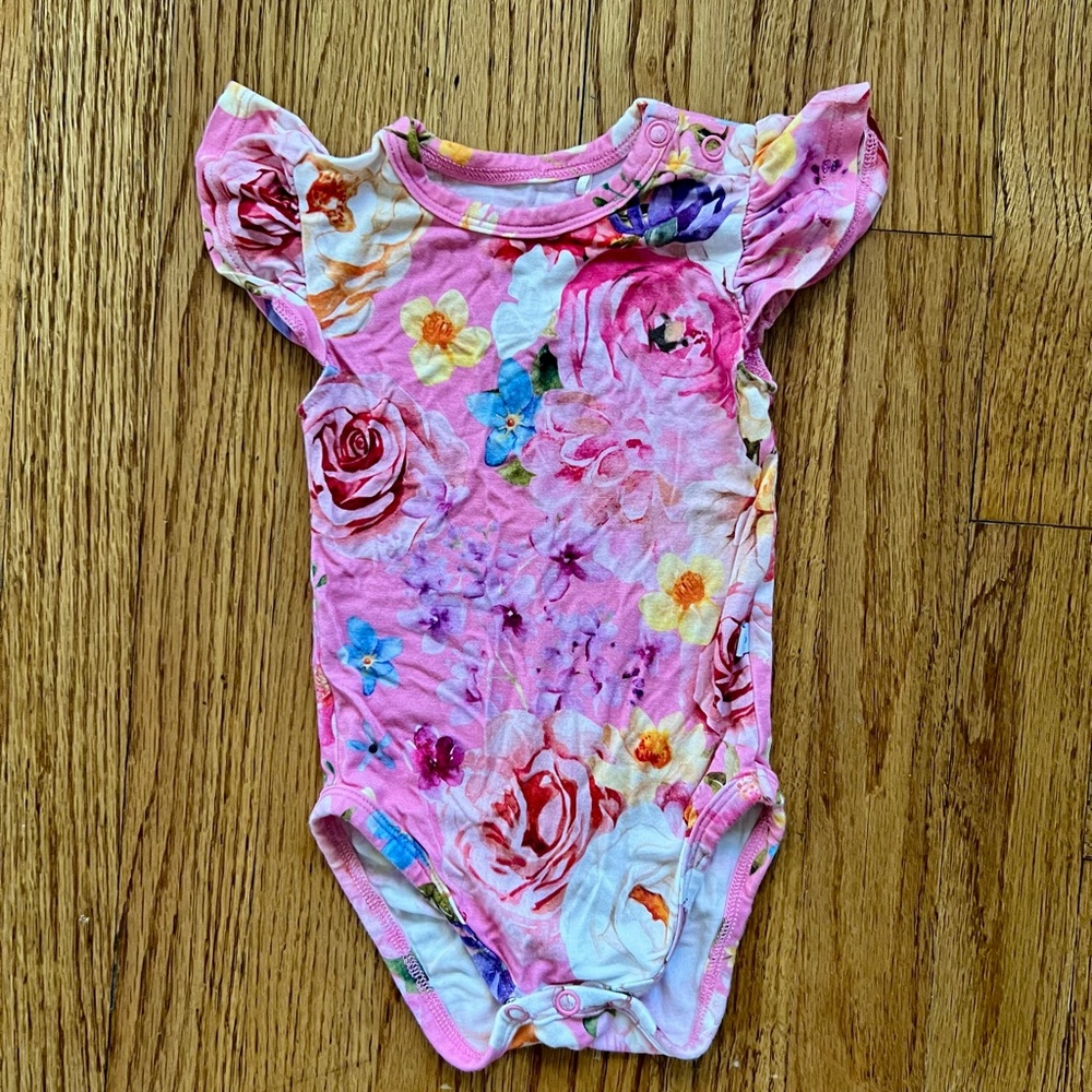 Posh Peanut Floral Flutter Sleeve Bodysuit